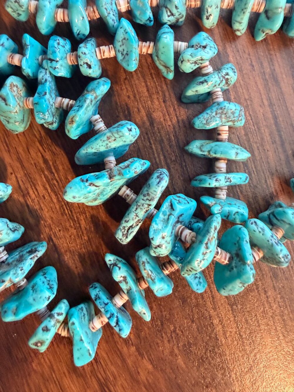 Navajo Indian 2 Strand Turquoise Stone & Shell Heishi Necklace. 136 Grams - Picture 3 of 11